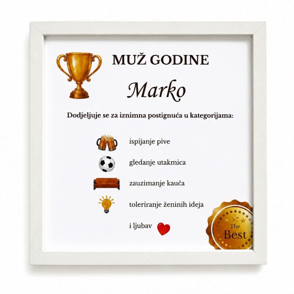 Personalizirani okvir „Muž godine“ | šaljivi poklon za muža