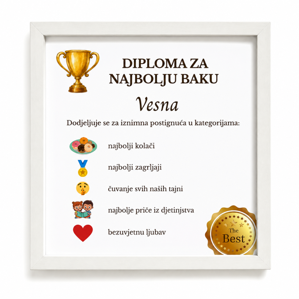 Personalizirani okvir „Najbolja baka“ | personalizirani poklon za baku