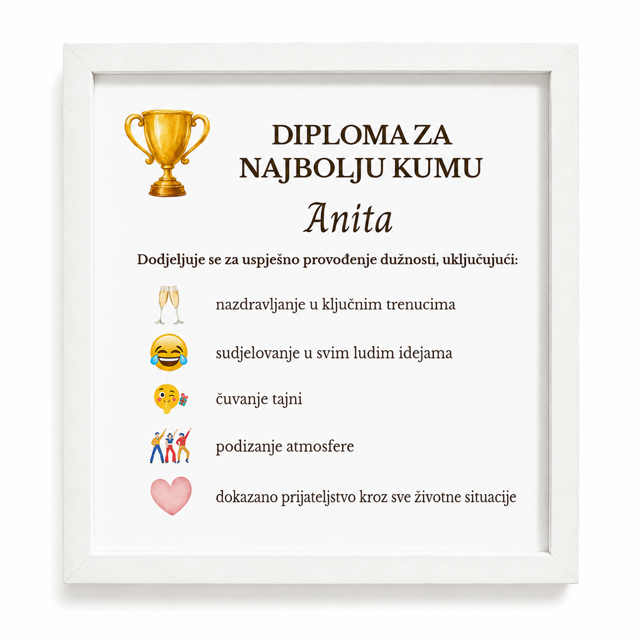 Personalizirani okvir „Najbolja kuma“ | personalizirani poklon za kumu - Slika 1