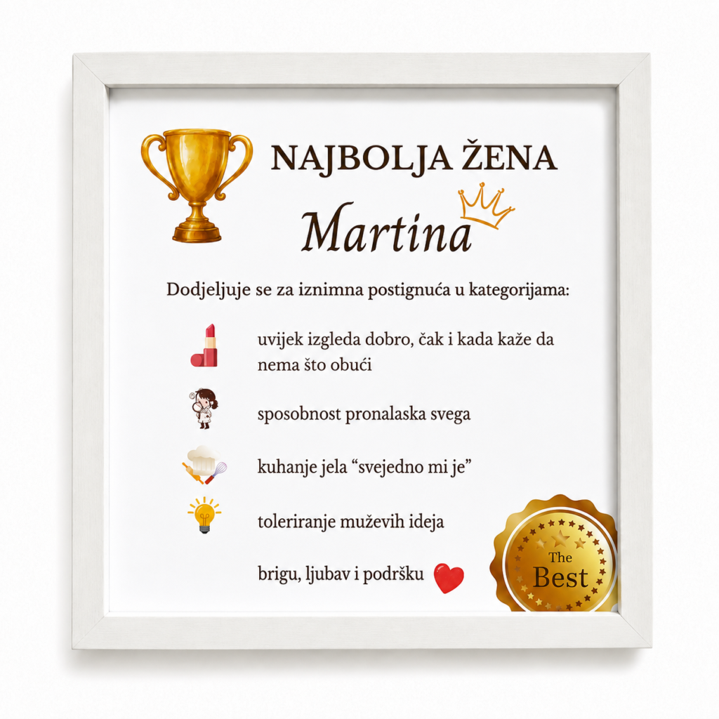 Personalizirani okvir „Najbolja žena“ | personalizirani poklon za ženu