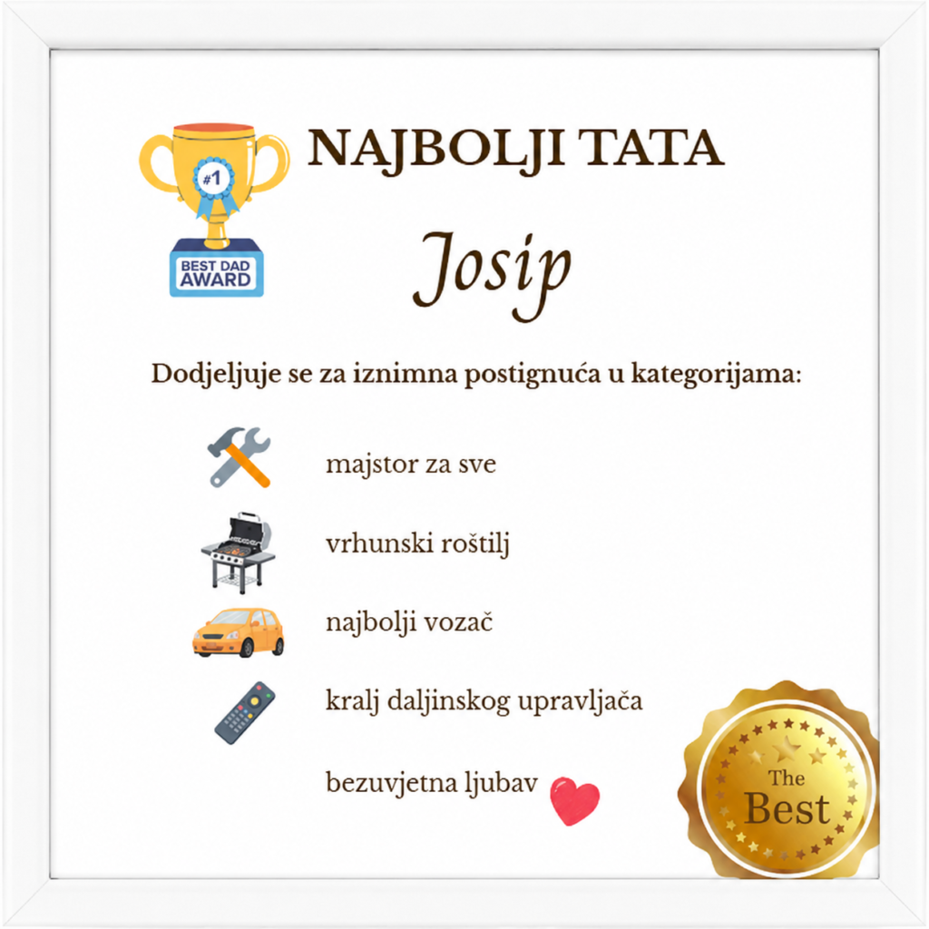 Personalizirani okvir „Najbolji tata“ | personalizirani poklon za tatu